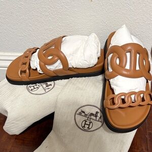 Hermes Extra Leather Sandals 38.5